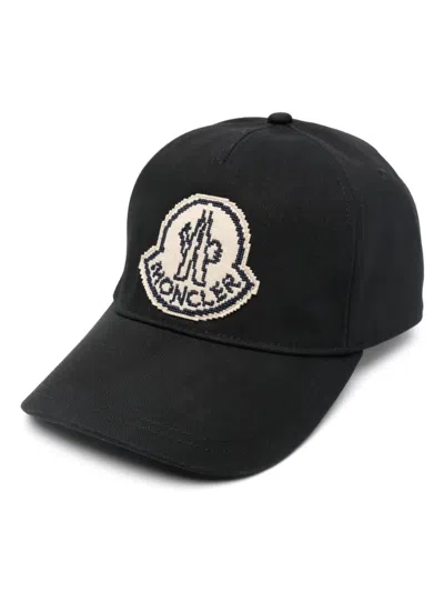 Moncler Logo Detail Cotton Baseball Cap In Black