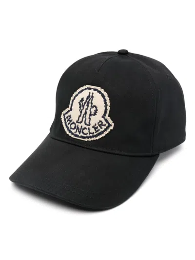 Moncler Logo-appliqué Cotton Cap In Black