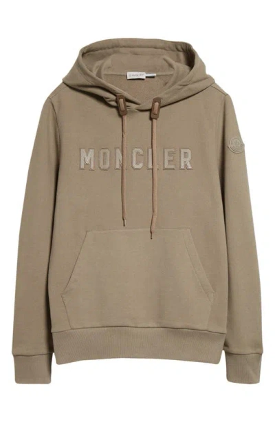 Moncler Logo-patch Cotton Hoodie In Mud Brown