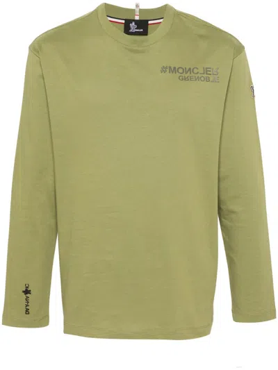 Moncler Logo-appliqué Cotton Sweatshirt In Green
