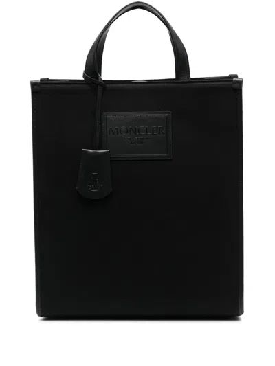 Moncler Logo-appliqué Cotton Tote Bag In Black