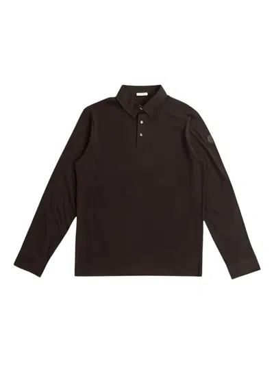 Moncler Logo-appliqué Long-sleeve Polo Shirt In Brown