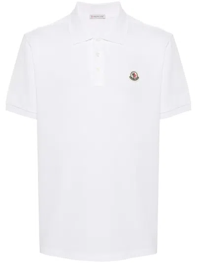 Moncler Men's Solid Leather Patch Polo Shirt In White