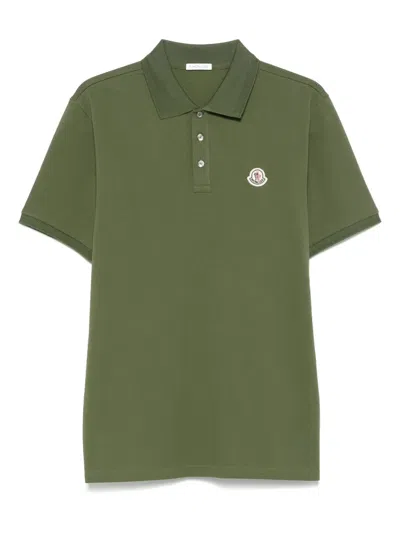 Moncler Embroidered Logo Cotton Piquet Polo Shirt In Green