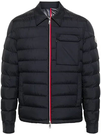 Moncler Blue Logo-appliqué Quilted Jacket In Blau