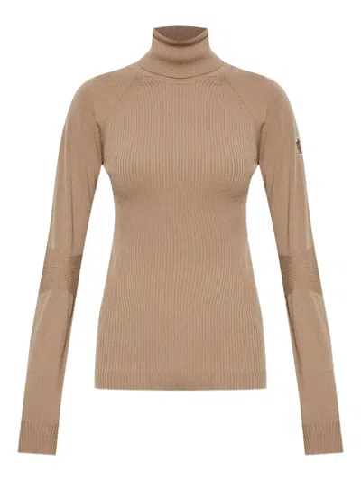 Moncler Logo-appliqué Ribbed-knit Jumper In Neutral