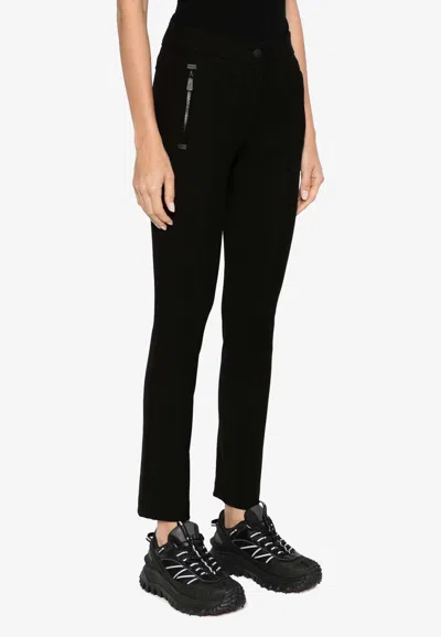 Moncler Logo Appliqué Stretch Twill Pants In Black