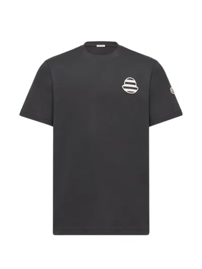 Moncler Stripe Logo T Shirt In Black