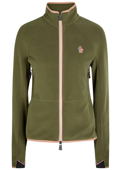 Moncler Logo-appliquéd Fleece Cardigan In Green