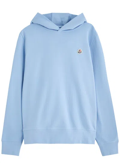 Moncler Logo-appliquéd Hooded Cotton Sweatshirt In Light Blue