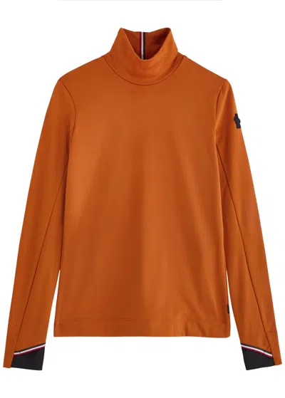 Moncler Logo-appliquéd Stretch-jersey Top In Orange
