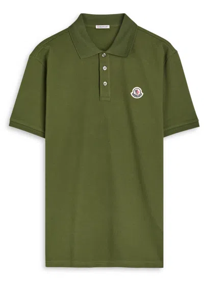 Moncler Embroidered Logo Cotton Piquet Polo Shirt In Green