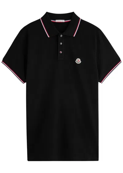 Moncler Cotton Logo Patch Tipped Polo Shirt In Black