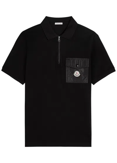 Moncler Logo-appliquéd Piqué Cotton Polo Shirt In Black