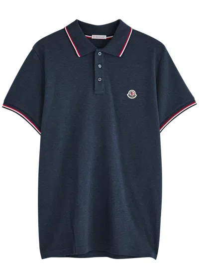 Moncler Logo-appliquéd Piqué Cotton Polo Shirt In Blue