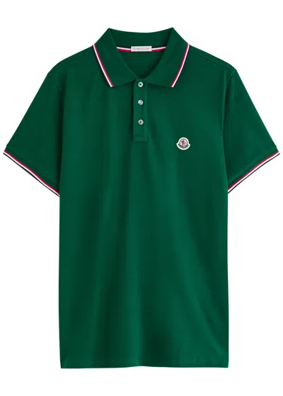 Moncler Logo-appliquéd Piqué Cotton Polo Shirt In Dark Green
