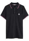 Moncler Cotton Piquet Polo Shirt With Tricolour Finishes In Black