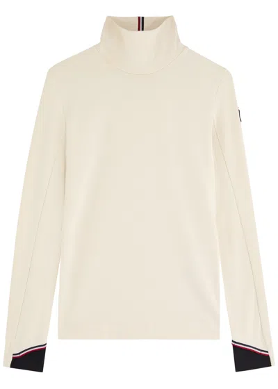 Moncler Logo-appliquéd Stretch-jersey Top In Cream