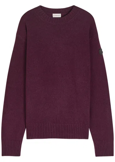 Moncler Logo-appliquéd Wool And Cashmere-blend Jumper In Purple