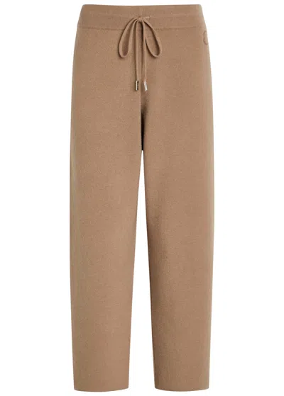 Moncler Logo-appliquéd Wool And Cashmere-blend Sweatpants In Brown