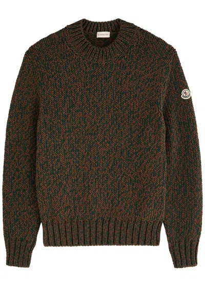 Moncler Logo-appliquéd Wool Jumper In Brown