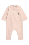 Moncler Logo Baby Grow Stretch Cotton Fleece Romper In Light Pink