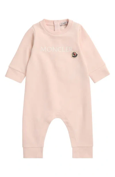 Moncler Kids'  Logo Baby Grow Stretch Cotton Fleece Romper In Light Pink