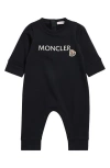 Moncler Kids'  Logo Baby Grow Stretch Cotton Fleece Romper In Navy