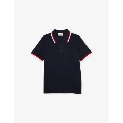 Moncler Kids' Logo-badge Cotton Polo Shirt 4- In Blue