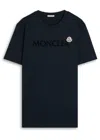 Moncler Men T-shirt With Flocked Cotton Logo In Blue