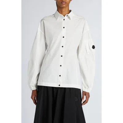 Moncler Logo Balloon Sleeve Cotton Button-up Shirt In Bright White