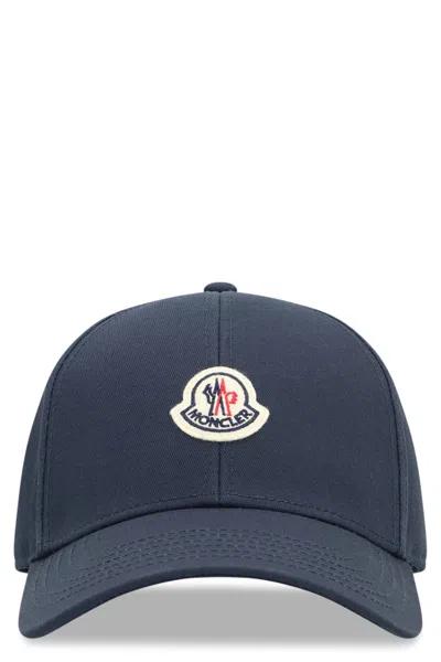 Moncler Men Cotton Gabardine Baseball Cap In Blue
