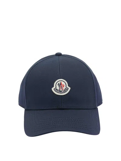 Moncler Men Cotton Gabardine Baseball Cap In Blue