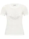 Moncler Women White Cotton Rhinestone Logo T-shirt In Beige