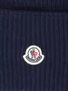 Moncler Ribbed Wool Beanie With Logo Patch In 750