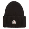 Moncler Dark Brown Textured Logo Beanie Hat In Brown