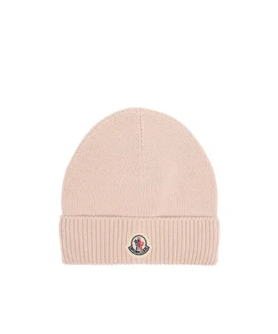 Moncler Kids' Logo  Beanie In Pink