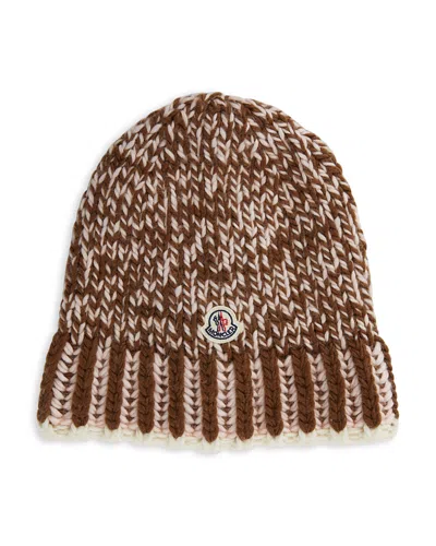 Moncler Logo Beanie In Brown