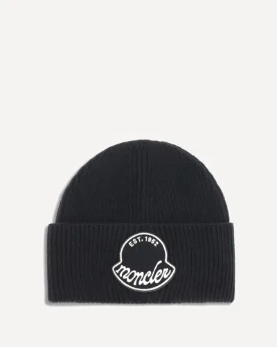 Moncler Knitted Cotton Beanie Hat Turn Up Brim In Brown