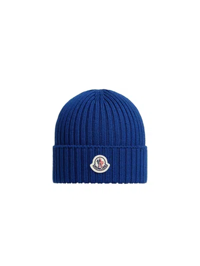 Moncler Logo Beanie Hat For Kids In Blue