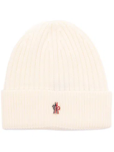 Moncler Ribbed Wool Beanie Hat In White