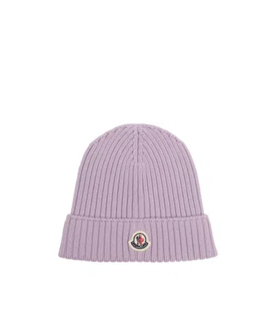 Moncler Kids' Logo Beanie In Purple