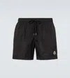 Moncler Nylon Swim Trunk With Frontal Logo Patch In Black