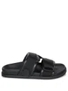 Moncler Mon Summer Leather Sandals With Nylon Details In Black