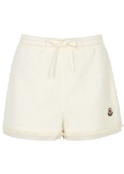 Moncler Logo Bouclé Cotton-blend Shorts In Neutral