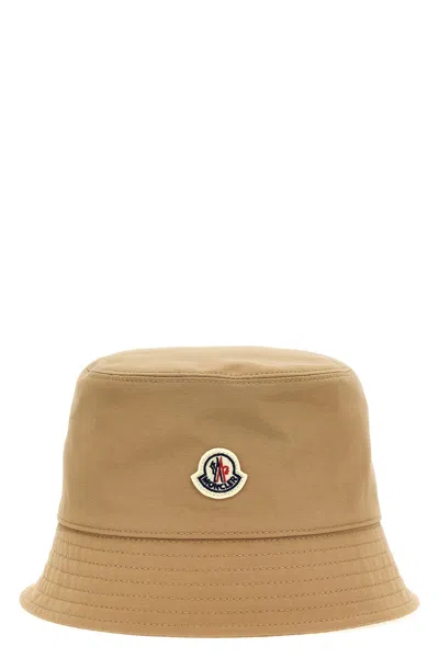Moncler Logo Bucket Hat With Stitched Brim In Brown