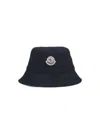 Moncler Bucket Hat With Multicolor Logo Patch In Blue