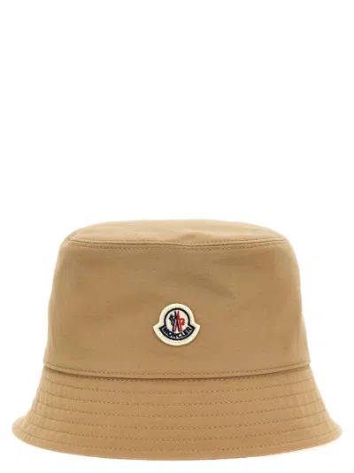 Moncler Logo Bucket Hat With Stitched Brim In Brown