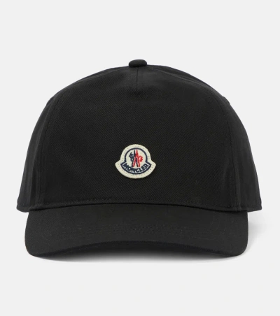 Moncler Logo Canvas Baseball Cap In Black