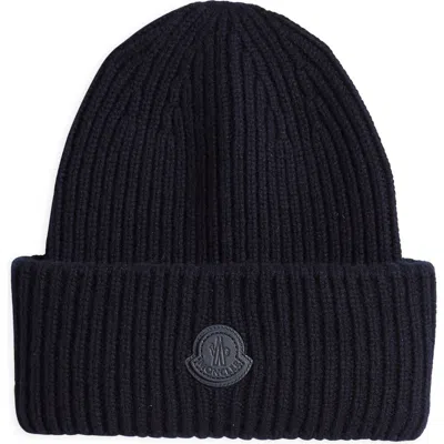 Moncler Logo Cashmere Beanie In Navy